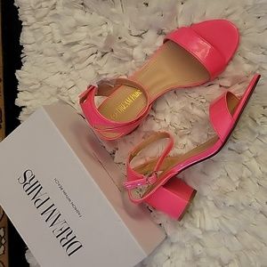 Dream Pairs Neon Pink PU open toe ankle strap low block chunk heel sandal 8 NEW…